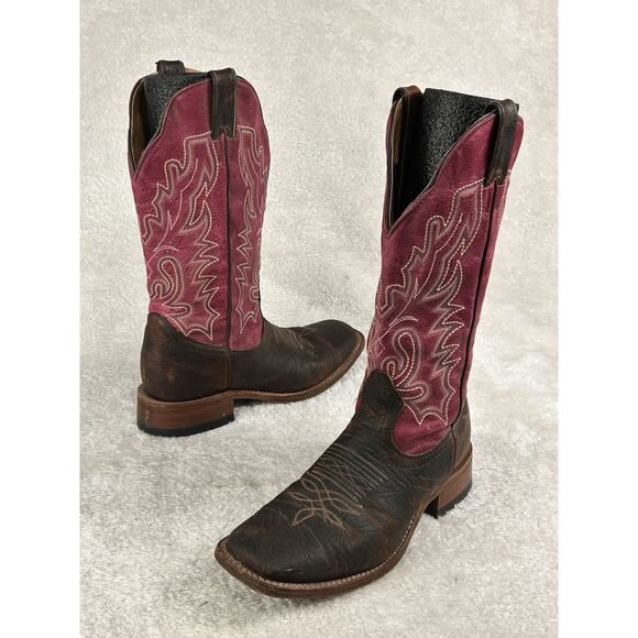 Boulet Boots Women’s Sz 8 Pink Brown 6251 Square Toe Leather Cowgirl Western - Picture 1 of 7